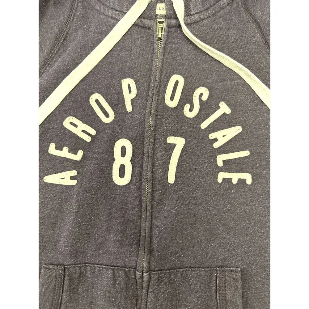 Aeropostale 87 Navy Blue Full Zip Hoodie Drawstring Hood Front Pockets Medium - Picture 10 of 10